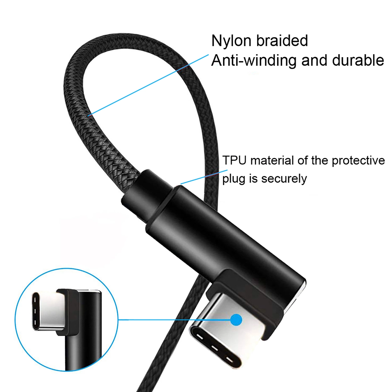 Hot Sales Nylon Braided USB to USB C Cable Cell Phone Charging Cable for Samsung Xiaomi Huawei Mobile Accessories Wholesale/Supplier