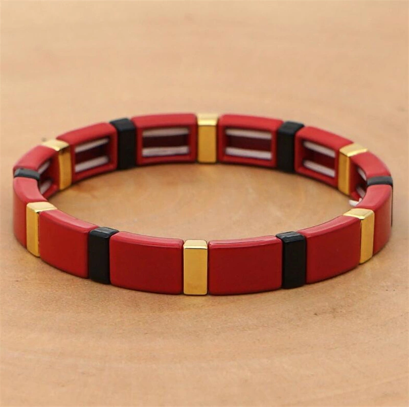 New Design Fashion Bohemian Geometrical Beaded Alloy Bracelet Colourful Paint Couple Bracelet