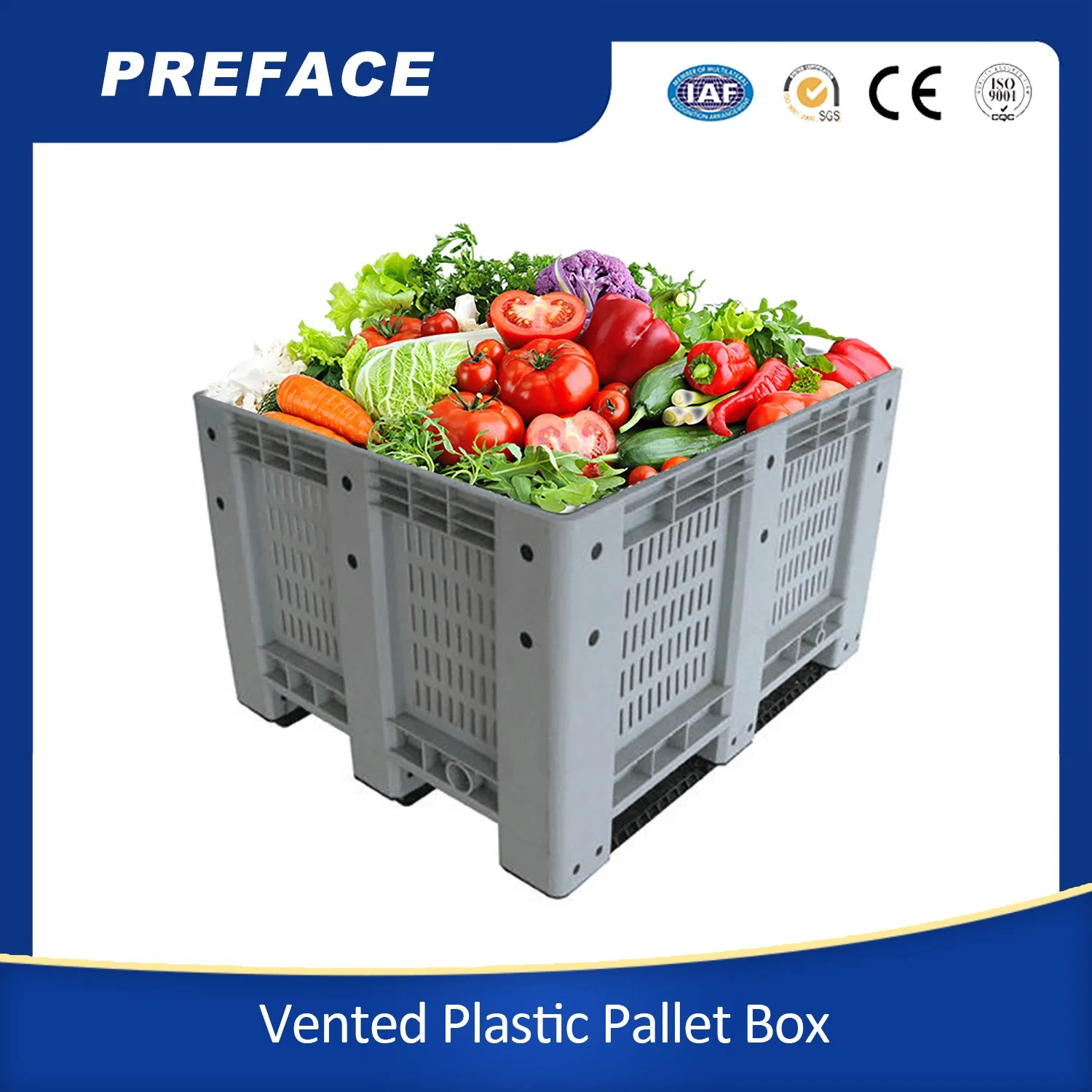 Heavy Duty Agriculture Durable Vented Food Grade Plastic Pallet Box for Sale