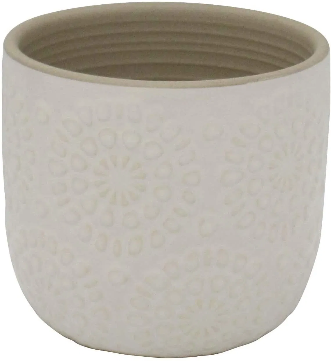 Stone & Beam Modern Ceramic Floral Embossed Decorative Planter Flower Pot White