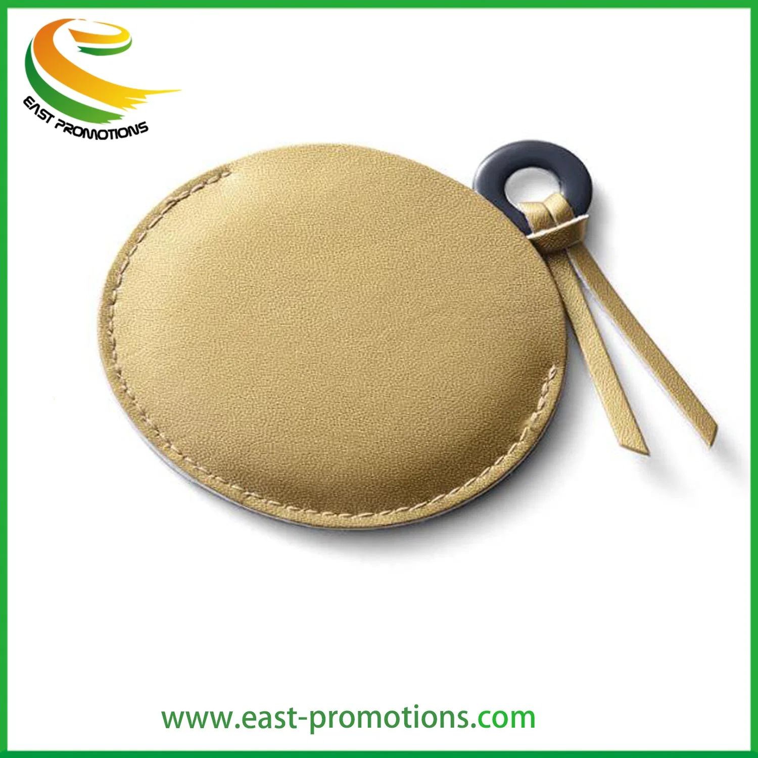 Custom Logo Epoxy Metal Stainless Steel Cosmetic Mirror Leather Pocket Round Mirror for Gift