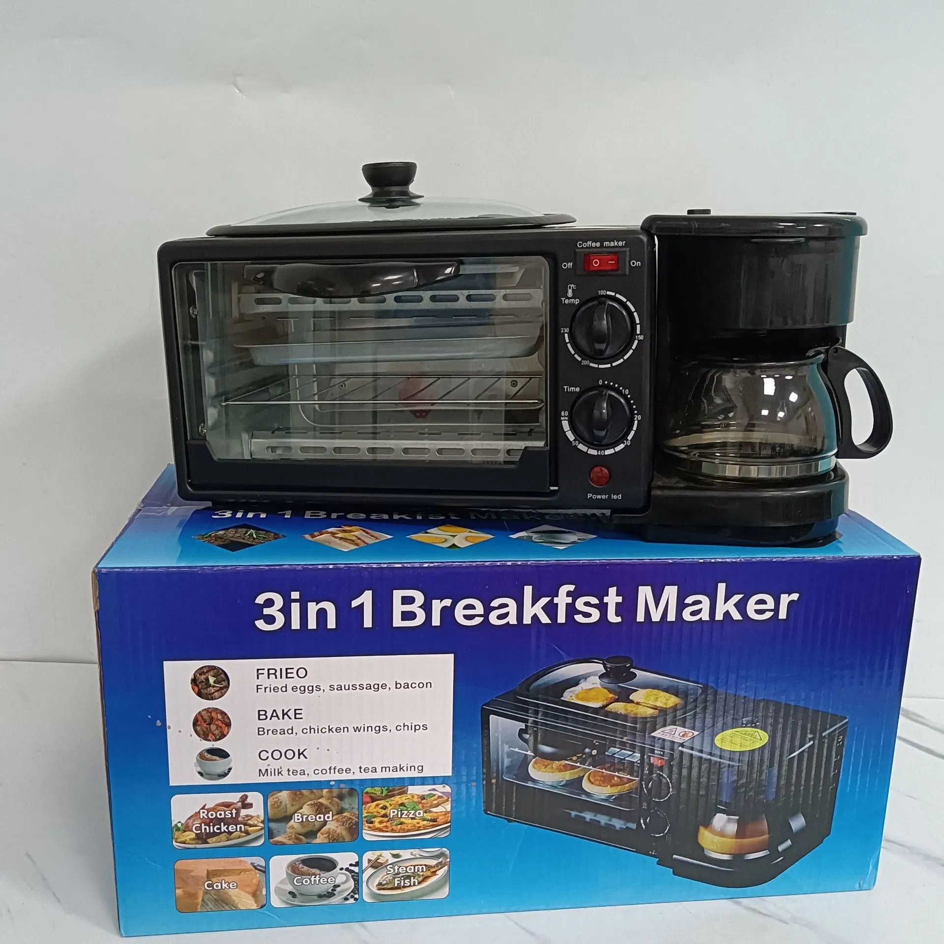 3 en 1 Desayuno Maker Hogar Biscuit de proveedor fabricante China Torta desayuno la cocción de la máquina de gofres tarta Cookie Maker cafetera tostadora Cafetera