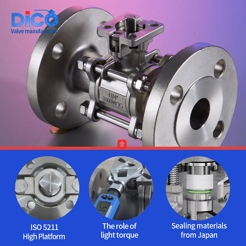 Dico API CE ISO Ts DIN Stainless Steel SS304 /316 3PC Flange Floating Ball Valve