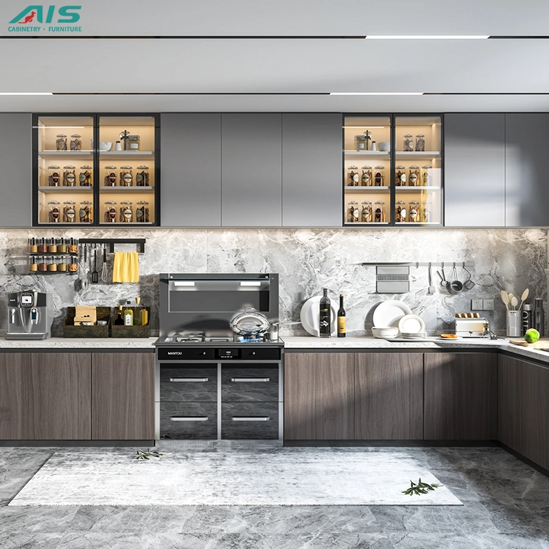 AIS Living Modern China Design Cheap Full Set Custom Furniture Displace Laminated Melamine Kitchen Cabinet with Countertop