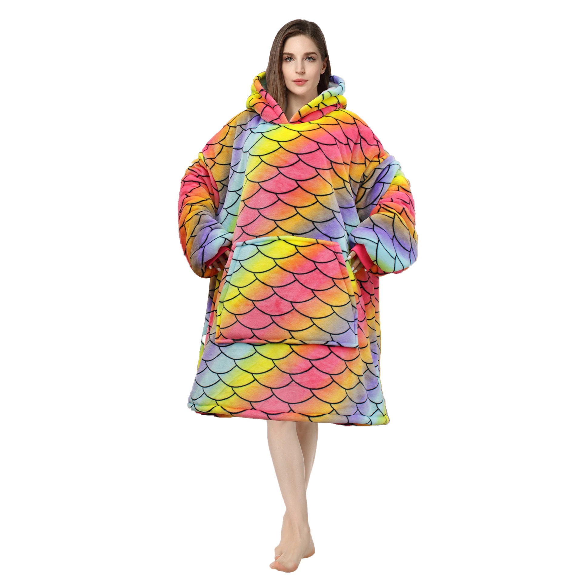 Mano de obra fina Luz de invierno con capucha Sleeping Bag Coat Hoodie Manta Invierno Jumpsuit camisón pijama perezoso