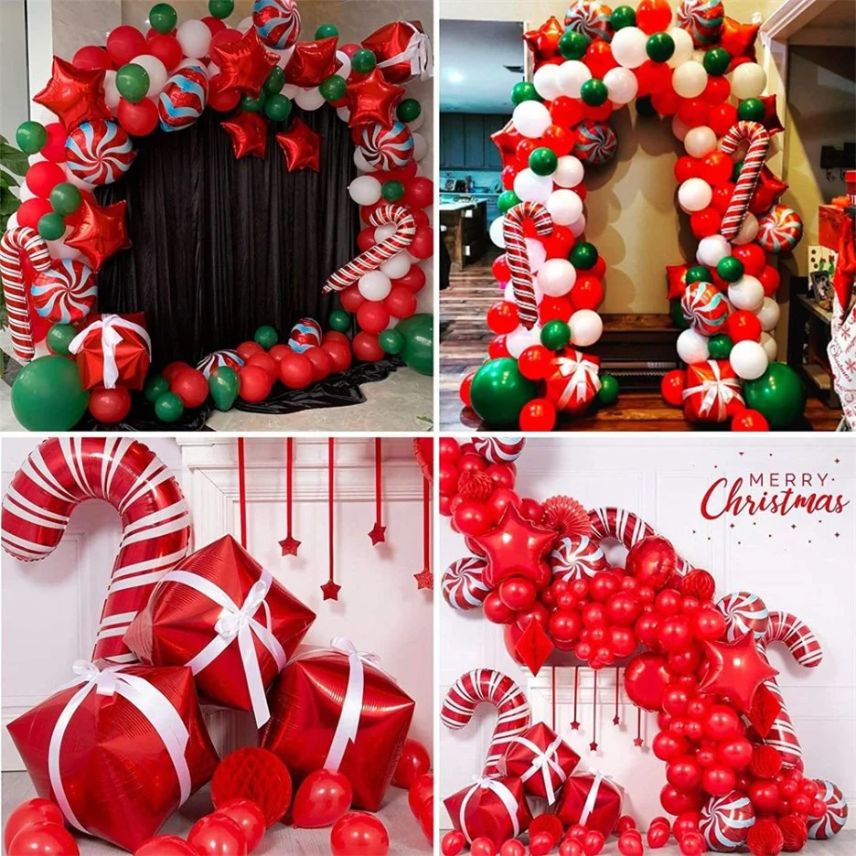 Navidad Red Green Balloon Garland Arch Set Feliz Fiesta de Navidad Decoraciones