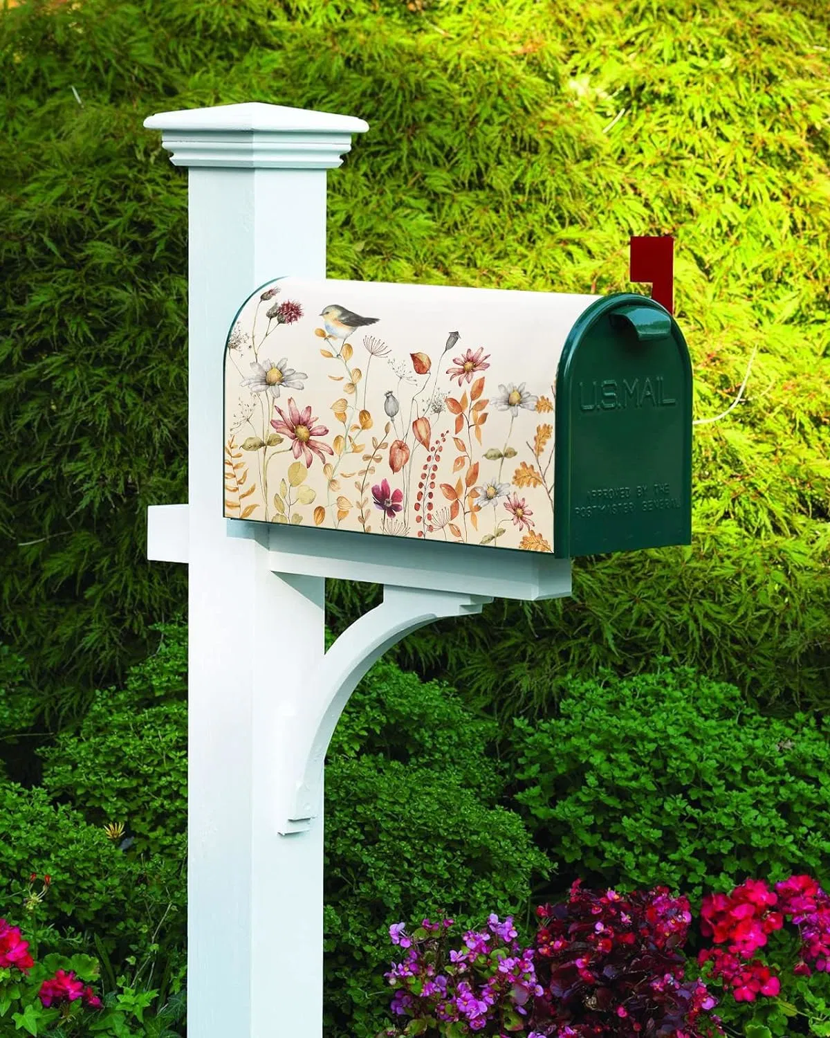 Vivid Iberis Pink Flowers Spring Magnetic Mailbox Cover Mail Wraps Garden Yard Home Decor for Outside