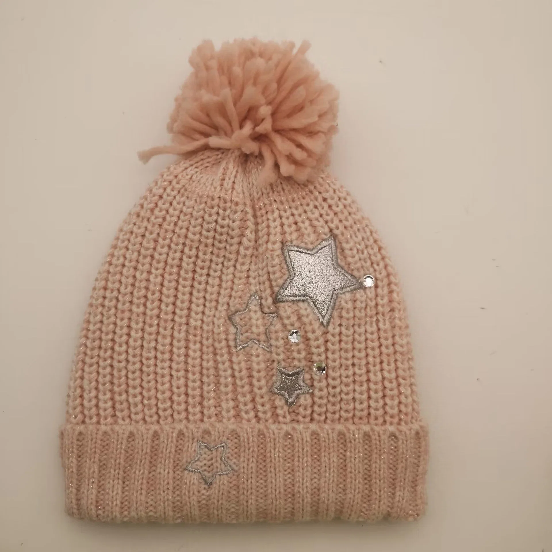 Women's Winter Pink Cute Sweet Star Embroidery Knitted Hat