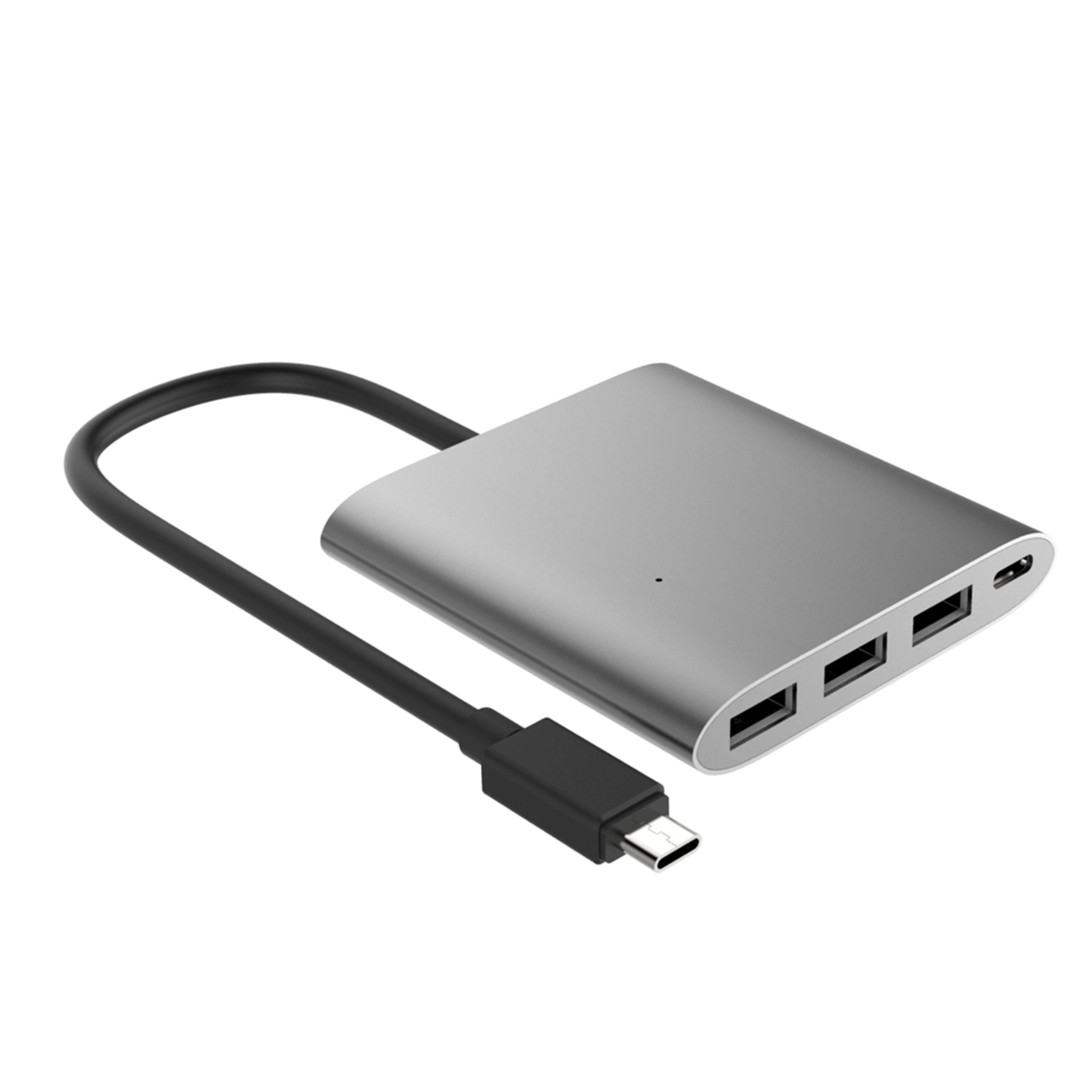 USB3401 UHP-C de aluminio de 4 puertos hub con suministro de energía