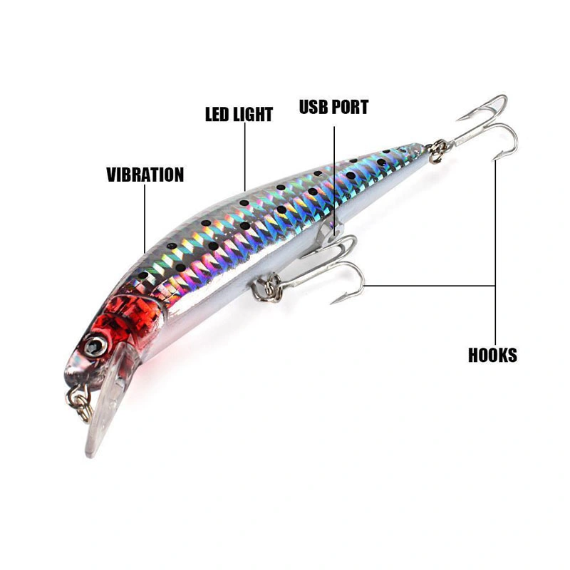 Electric Life-Like Vibrate Fishing USB Rechargeable Flashing LED Twitching Lure