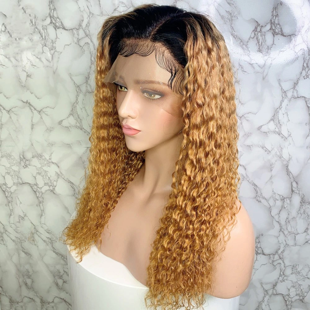 Ombre Honig Blonde Locken Menschenhaar Perücke Brasilianische Remy Vorgerupft 13X4 Spitze vorne Perücke Glueless Baby Haar