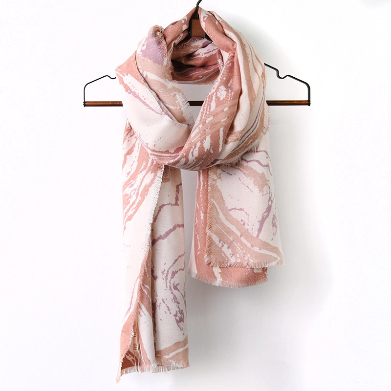 Marble Contrast Color Printing Warm Long Knitted Pashmina Shawl