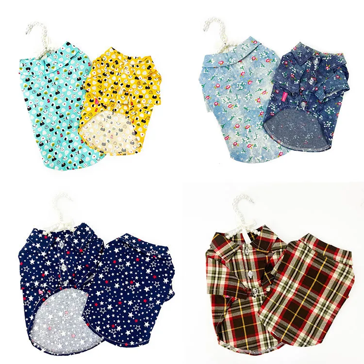 Popular Summer Style Plaid Pattern Customize Pet T-Shirt Clothes