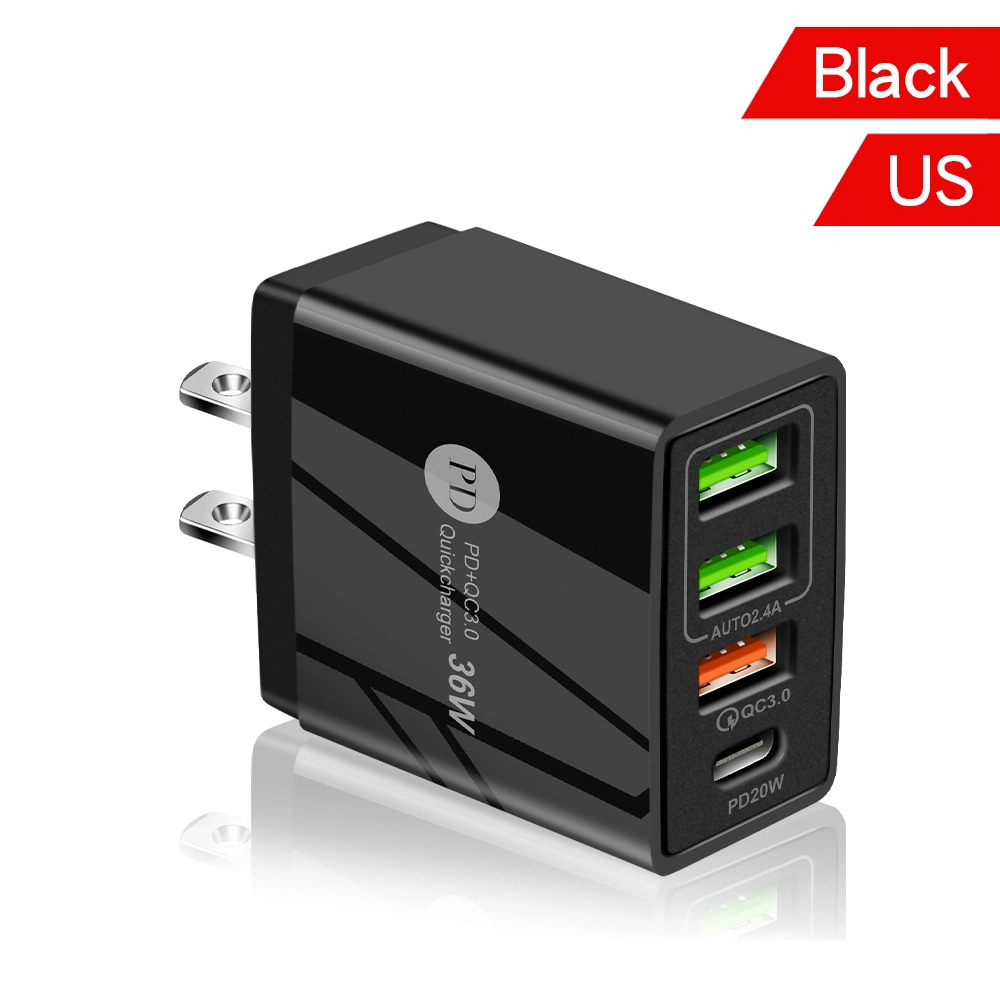 New Pd 36W Fast Charging Mobile Phone Charger 5V4a EU Us UK Standard Pd+3USB Multi-Port Adapter Charger