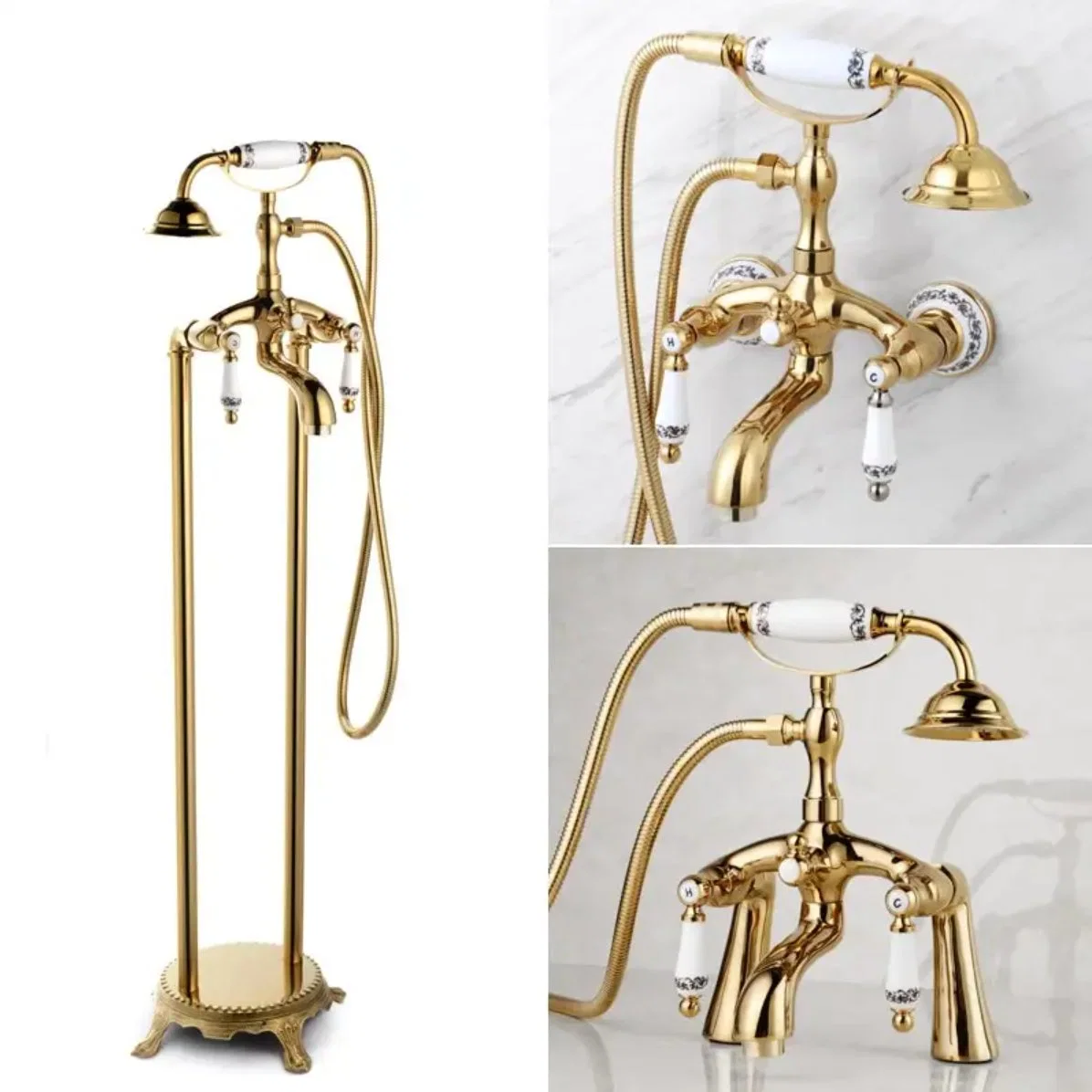 Floor Stand Bathtub Faucets with Hand Shower Floor Standing Bath Tub Faucet Hot Cold Water Mixer Tap