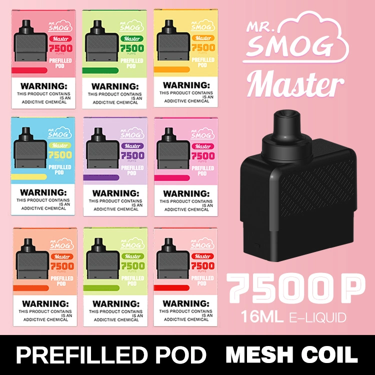 Bobine en maille fruits arômes Kit de démarrage de Pod prérempli jetable MR Smog Master 7500 6000 5000 Putifs Vente en gros Vape Pen jetable Évaporateur rechargeable remplacez l'afficheur