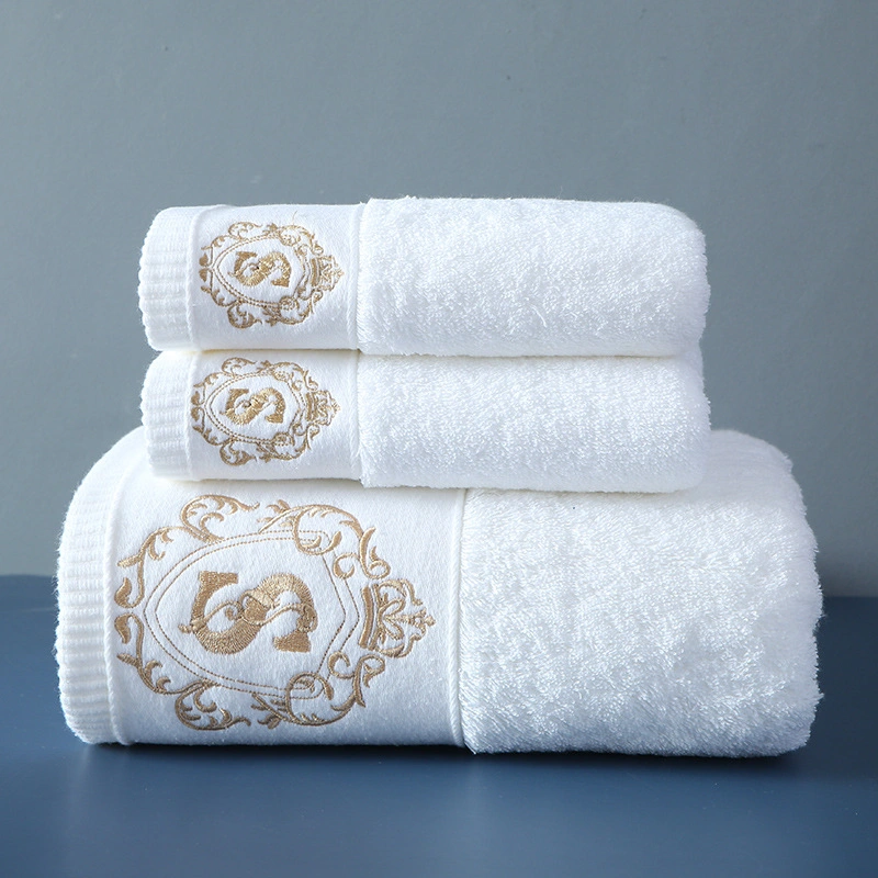 Made in China Cheap Price White 100% Cotton Custom Logo Towel Gift Luxury Hilton Hotel Towel Sets, Hotel Bathroom Bath Towel Bathrobe Hand Washing Face Towels