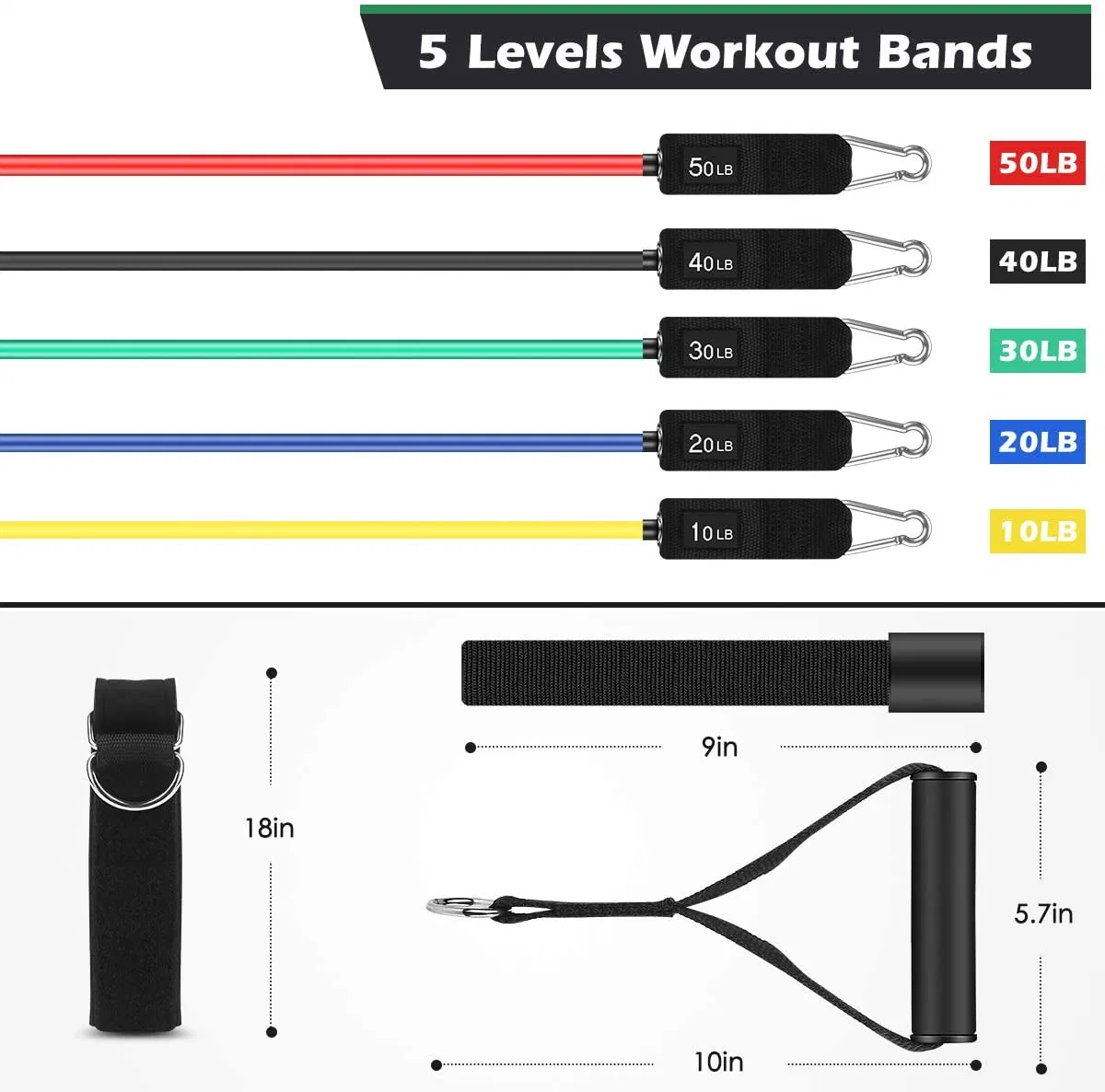 11PCS conjunto completo de faixas de resistência de látex de borracha natural em casa Fitness Exercícios Yoga-Best Dom em stock