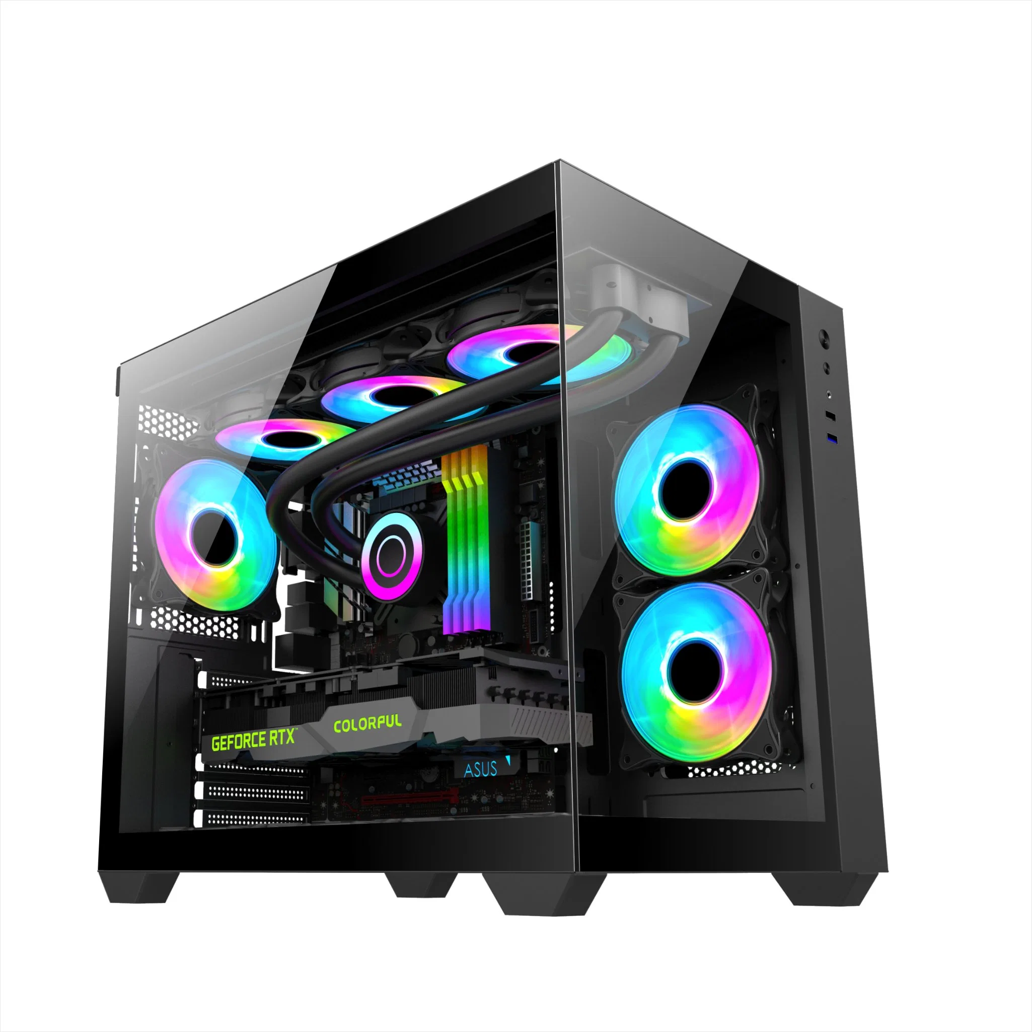 Matx Computer Case Gaming PC CPU Server USB3.0 Cabinet with Tempered Glass Steel Panel