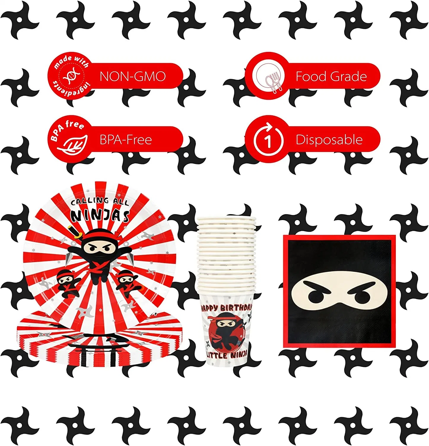 Ninja parte decoraciones de suministros, el cumpleaños de niños de las placas de papel desechables y servilletas con tazas y pajas Set de Vajilla