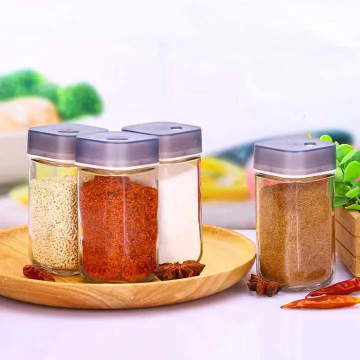 Glass Spice Jars Empty Square Glass Bottles Spice Storage Container with Plastic Lid