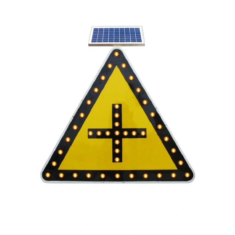 Triangle Solar Powered Aluminum Traffic Flash Directional Sign High Reflective Film Customized Size or Shape Solar LED Flashing Lamp Road Safety Warning Signal