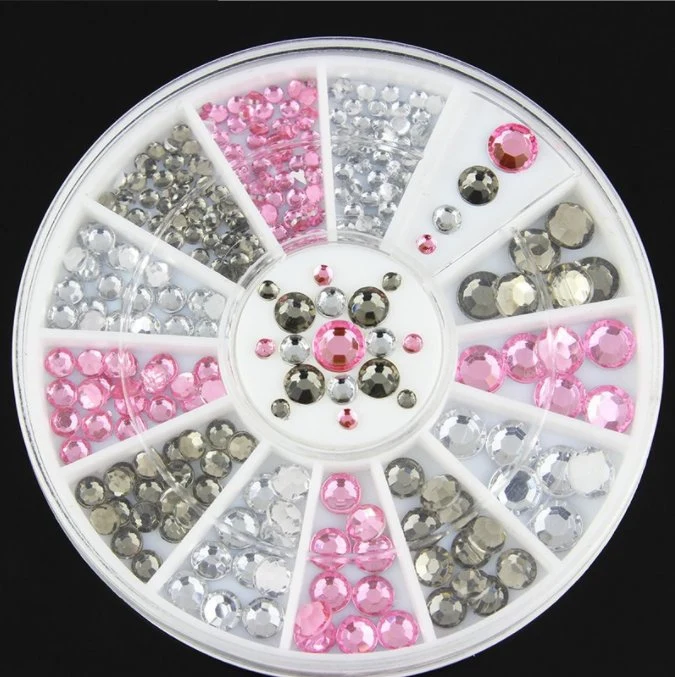 12 Grids Mixed Colorful Nail Crystals Rhinestones Ab Heart Sharp Flat Nail Charms