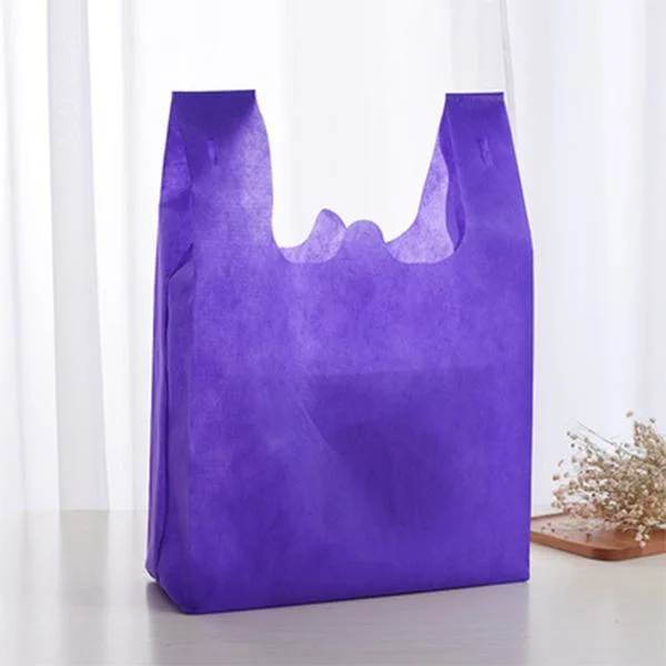 Eco Carry out Bags Retail Supermarket Grocery Shopping Non Woven Vest Bags with Handle Food Packaging