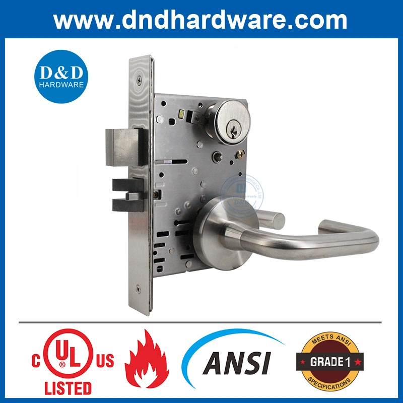 Serrure à mortaise de porte d'entrée d'appartement d'hôtel de type mortaise en acier inoxydable de qualité 1 ANSI, résistante au feu, homologuée UL, pour porte commerciale avant