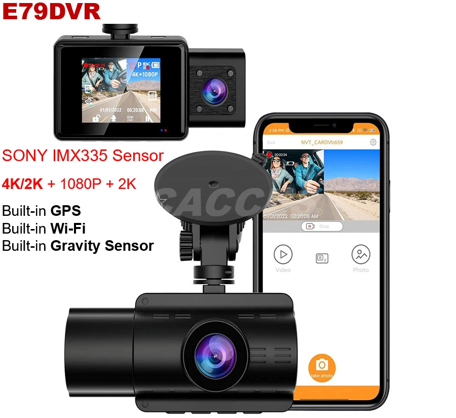Sensor de Sony Dash Cam WiFi de 4K 2160p coche Dash Cam 3 maneras de Triple,guión de la Cámara de coche,Panel W/Grabador de cámara de visión nocturna Super,WDR, Grabación de bucle,GPS sensor G