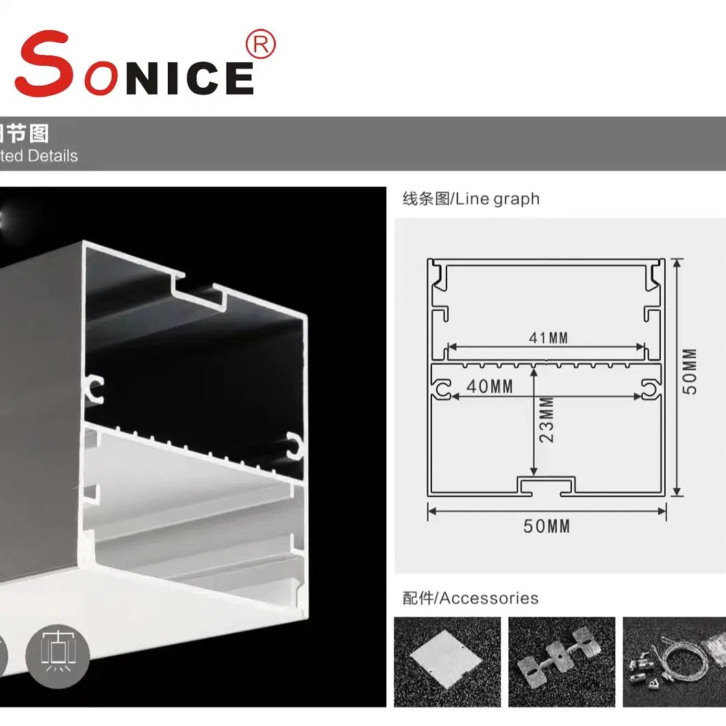 P5050 Oficina colgante Luz lineal de aluminio LED montada en superficie