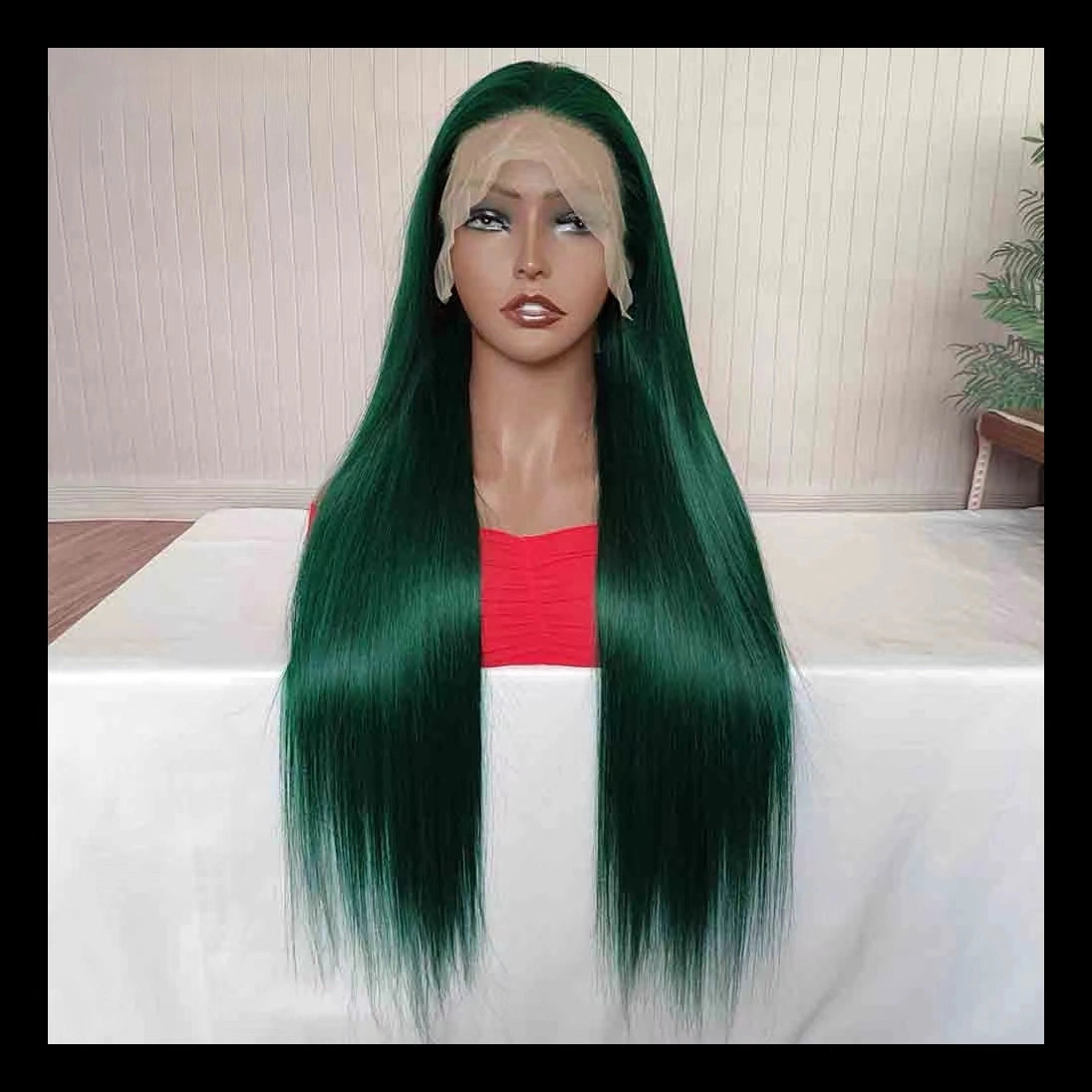 Verde Straight Lace frente cabelo humano Wig