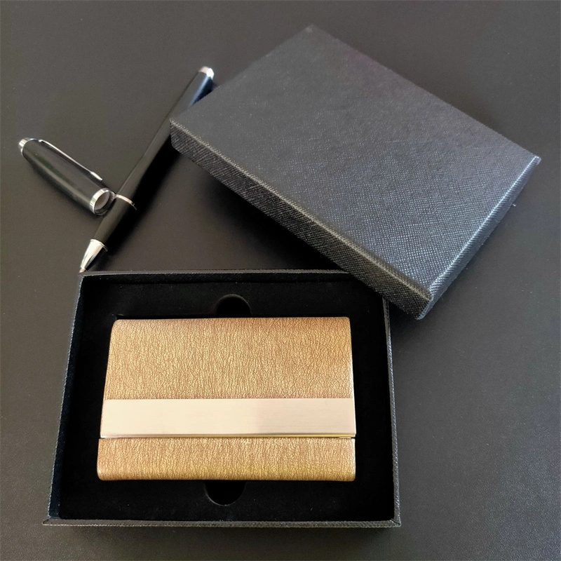 Factory Custom Logo Business Fashion Metal Stainless Steel Leather Color Blank PU Business Card Holder