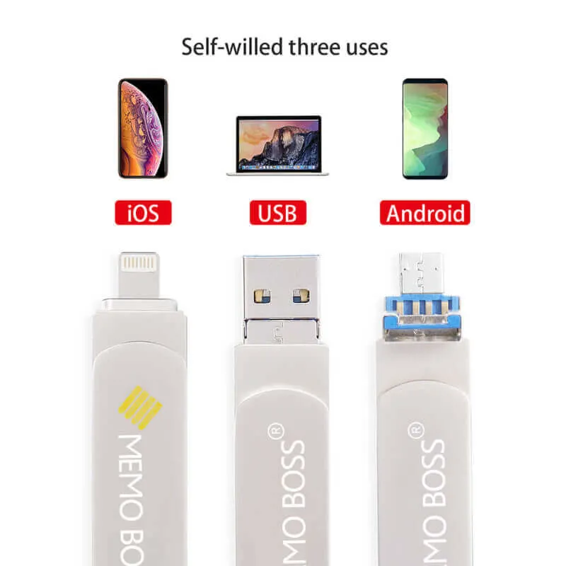 3-in-1 Metal OTG USB 3.0/Lightning/Micro-USB USB Flash Drives 2.0