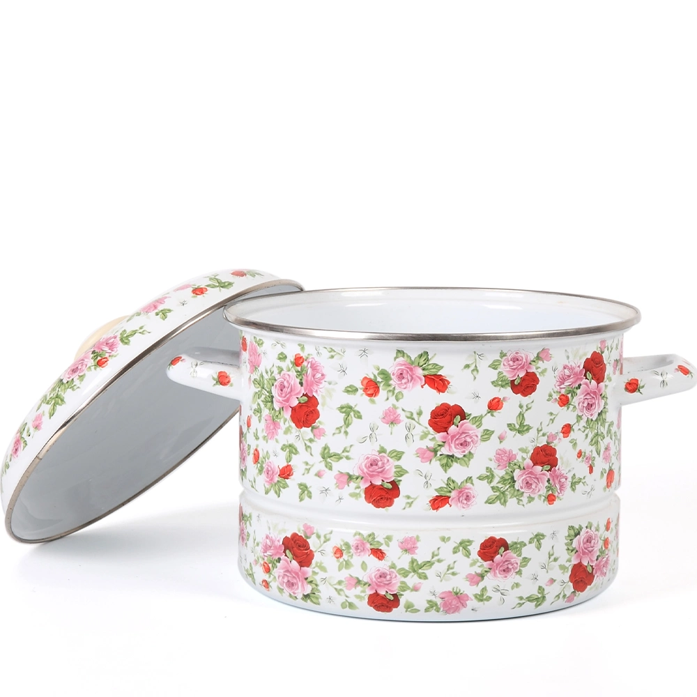 24/26/28cm Enamel Steamer Pot Casserole Enamel Cooker Pot Porcelain Caseerole Sets