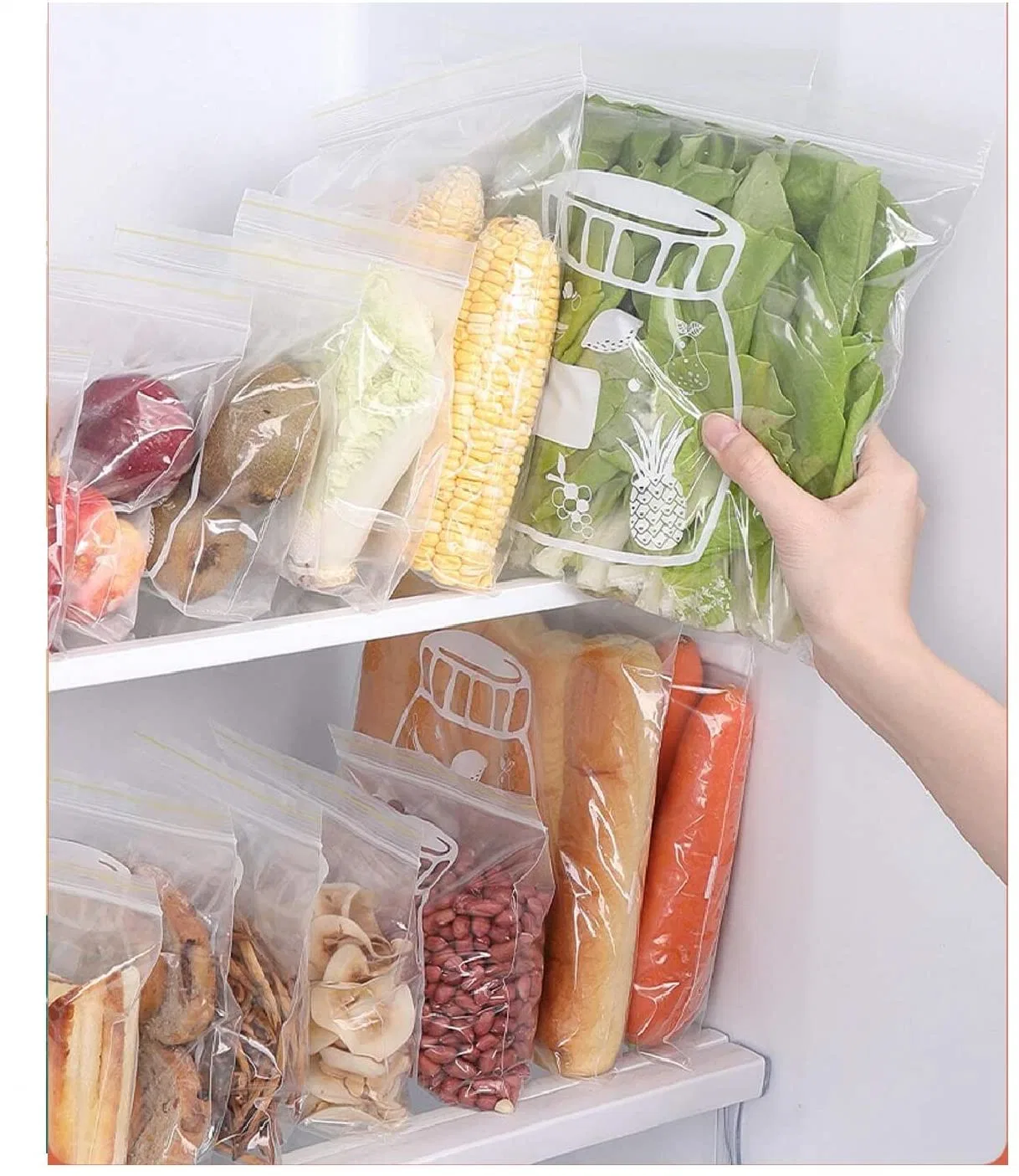 Zipper Gripseal Plastic Food Storage Bag Packing with Printing Panel