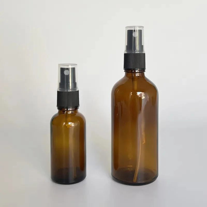 30ml 50ml 100ml Espray de niebla fina para el perfume de aceites esenciales Botellas de vidrio marrones