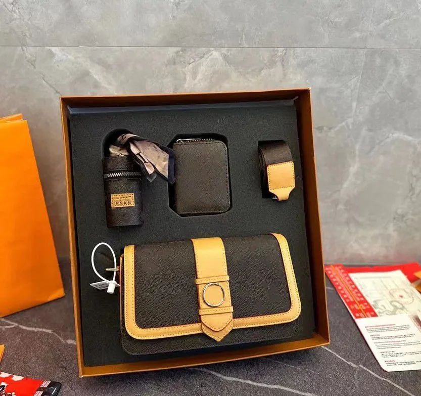 Cartera de Bolsón de cuero Messenger cartera favorita cartera 3 piezas conjunto Regalo clásico con caja