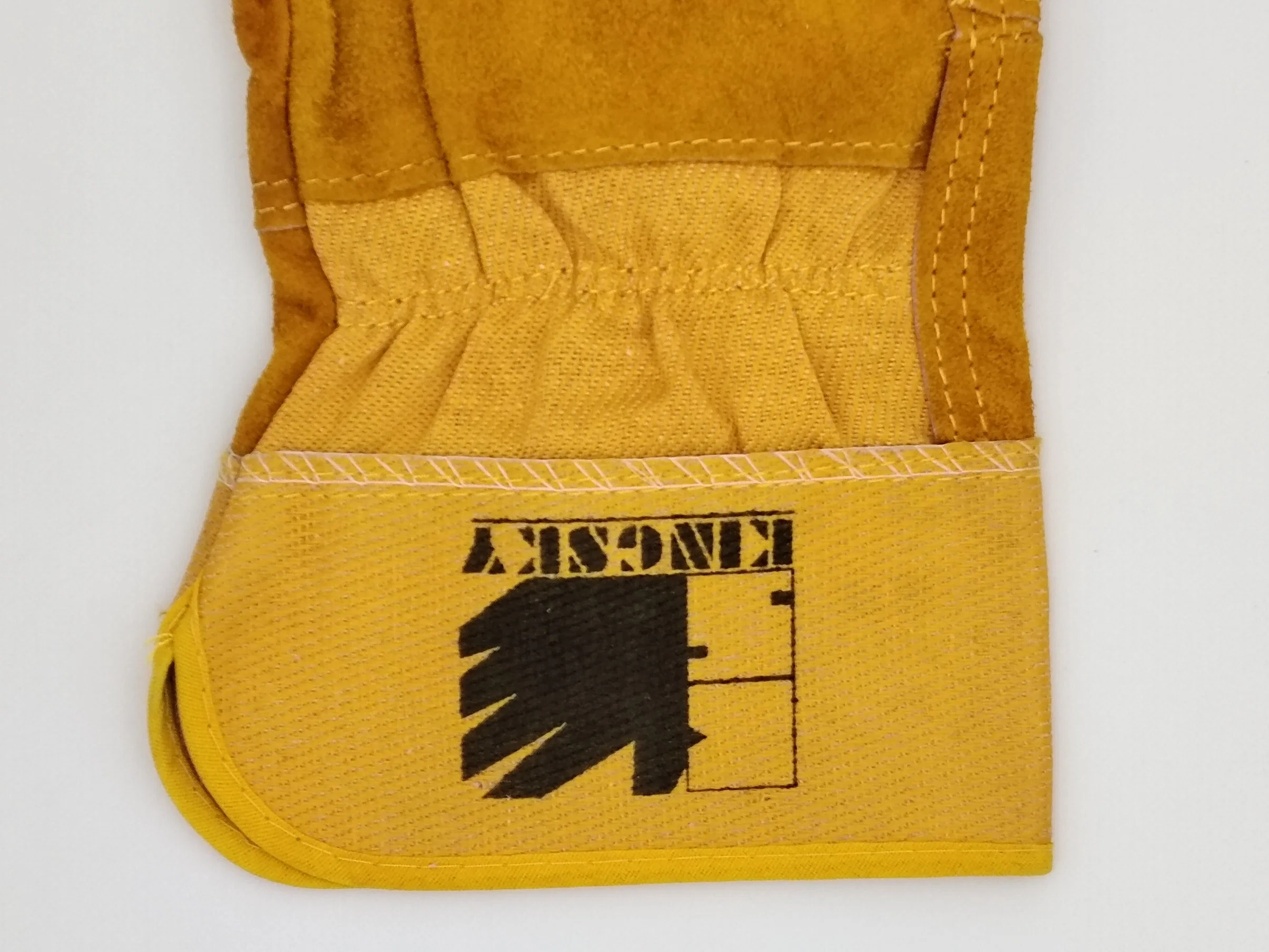 Cowhide Leather Patched Palm Yellow Cotton Back Half Lined Work Glove