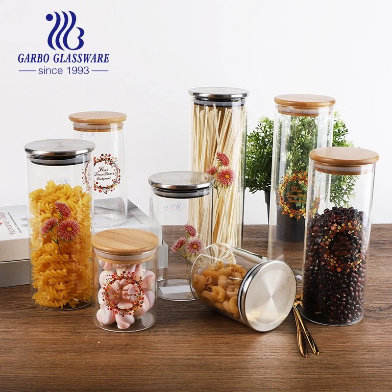 China Glassware Factory 500ml 1L 1200ml 1500ml 2L Transparent Borosilicate Glass Kitchenware Food Storage Jar with Hermetic Seal Lid