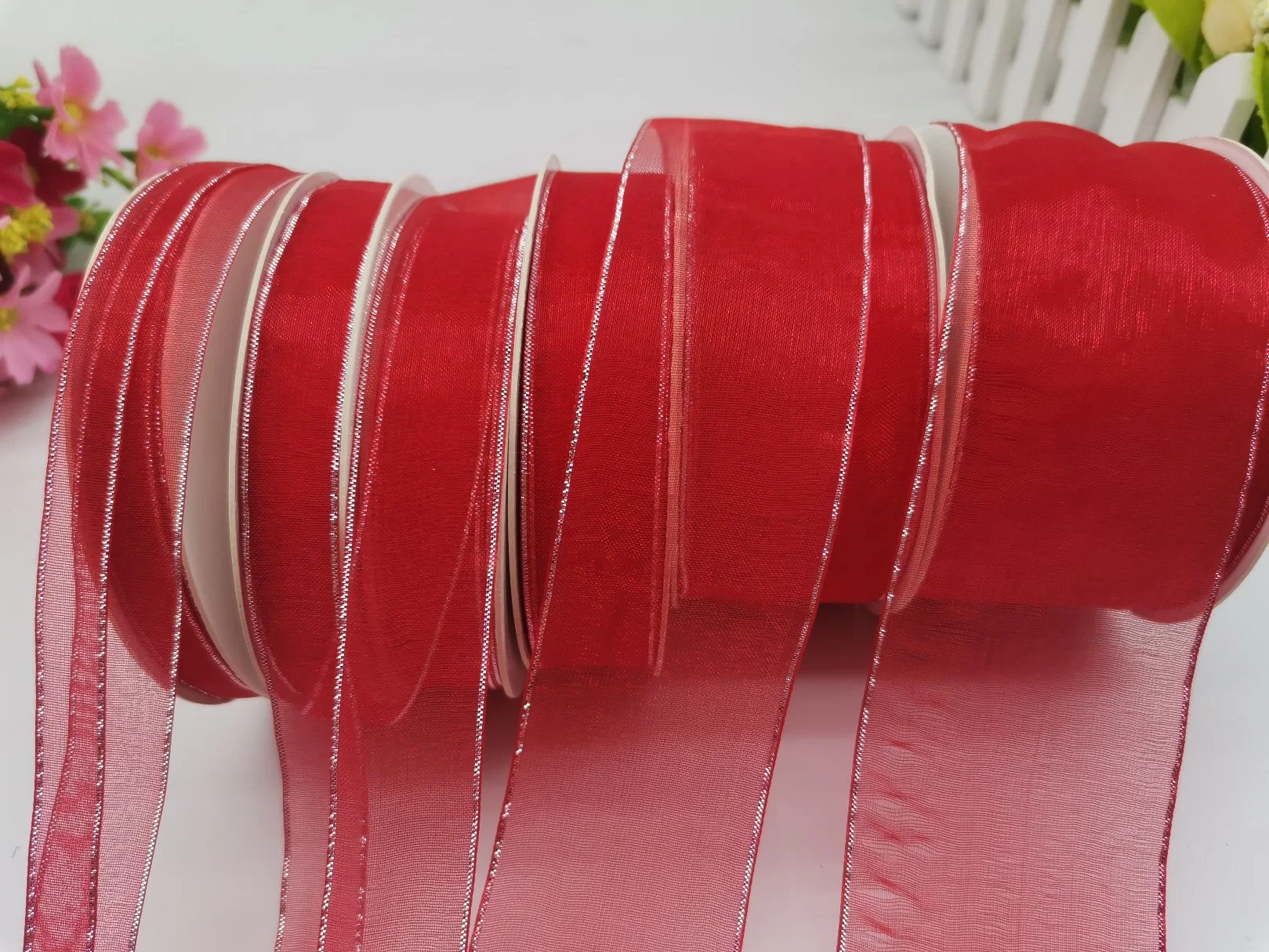 Organza Ribbon 100% Nylon with Gold/Silver Lines for Wrapping/Bows/Flowers/Fashion/Christmas