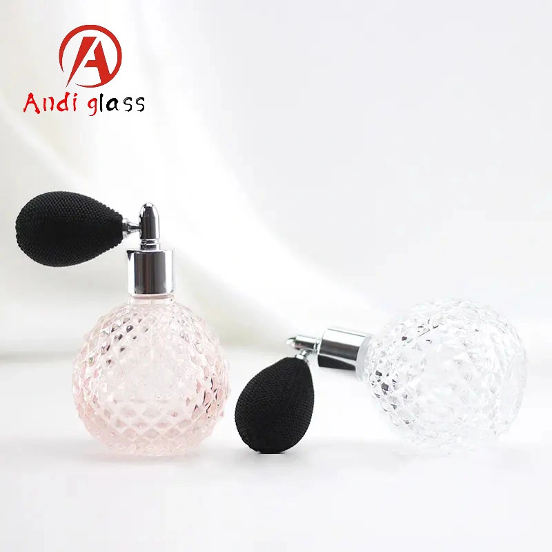 80ml Vintage Refillable Pink Crystal Empty Perfume Spray Bottle Clear Glass with Long Fringed Plastic Funnel