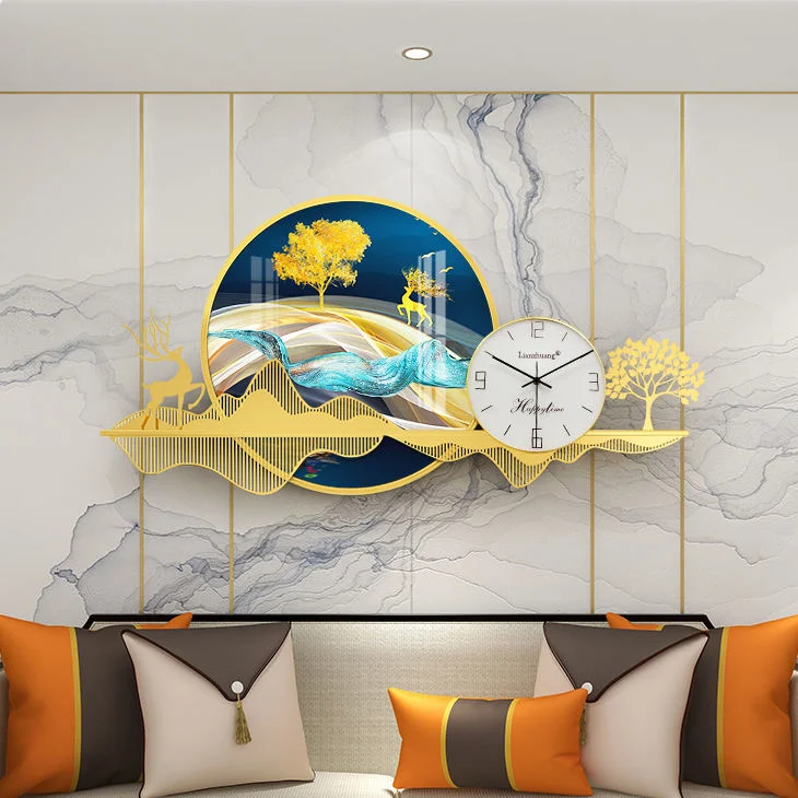 Horloge murale créative Décoration de salon Cerf Nordic Lumière Luxe Art métallique