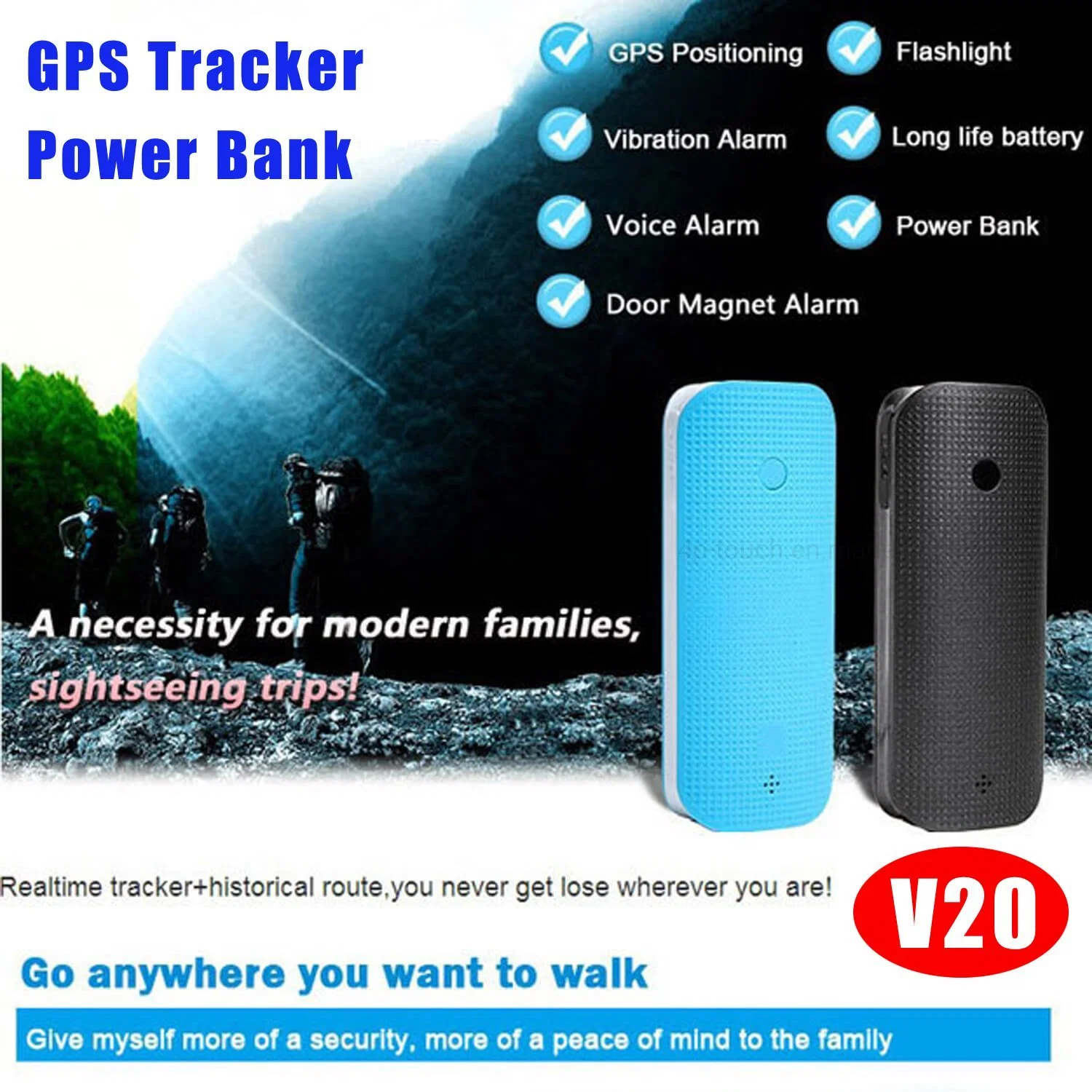 Original Factory 2G GSM 7 in 1 Function Power Bank GPS Tracker Hiking Locator GPS with Voice Monitoring V20