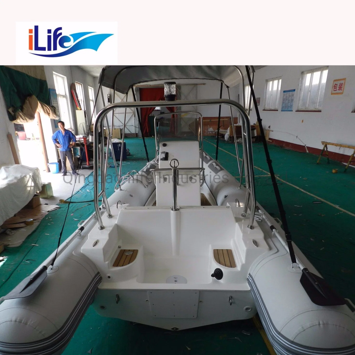 Ilife 5.8m Good Price PVC/Hypalon Rigid Hull Firberglass Inflatable Rubber Fishing Sport FRP Boat for 11 Persons Twin Outboards 2X115HP