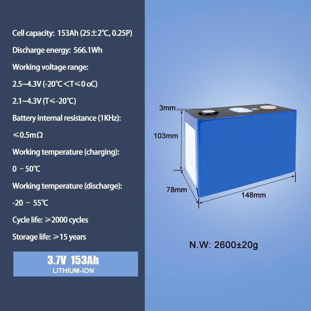 جودة البيع المباشر بطارية عالية القدرة 3,7 فولت من Catl NCM، 153ah، بطاريات ليثيوم أيون شمسية، لريفي، قيمة تعريض