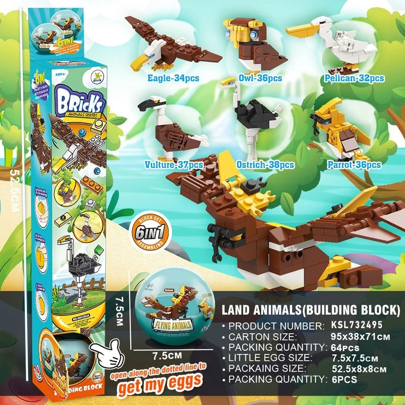 Ensemble de blocs de construction 6 en 1 – jouet cadeau de Pâques à motif œufs Bloc avec un cadeau de la surprise œufs de Bricks de dinosaures d'animaux de Sea Land Jouets en plastique de capsule de gashapon