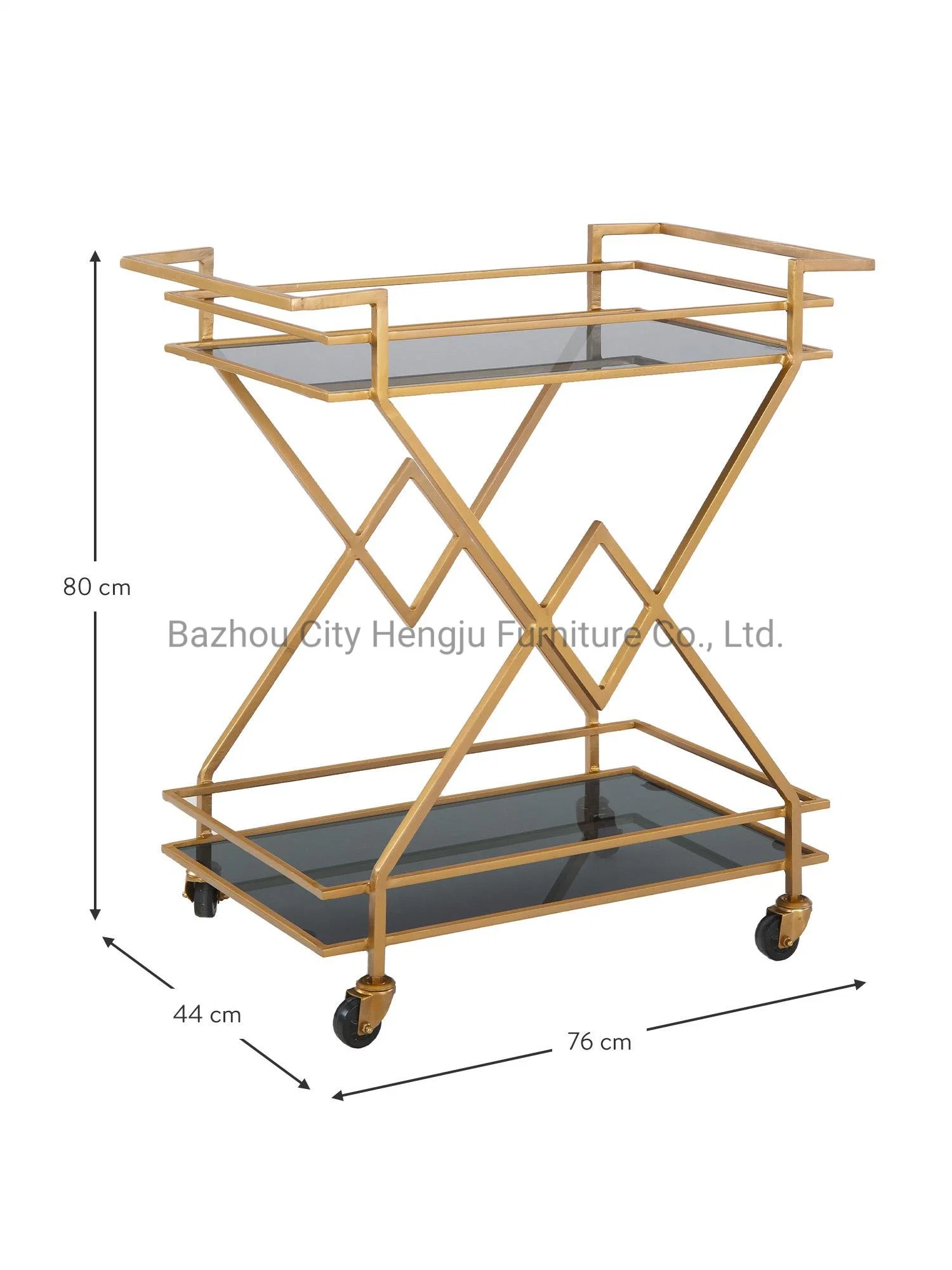 Modern Rectangle Golden Stainless Steel Frame 3 Glass Layers Hotel Serving Trolley Hotel Furniture for Sale