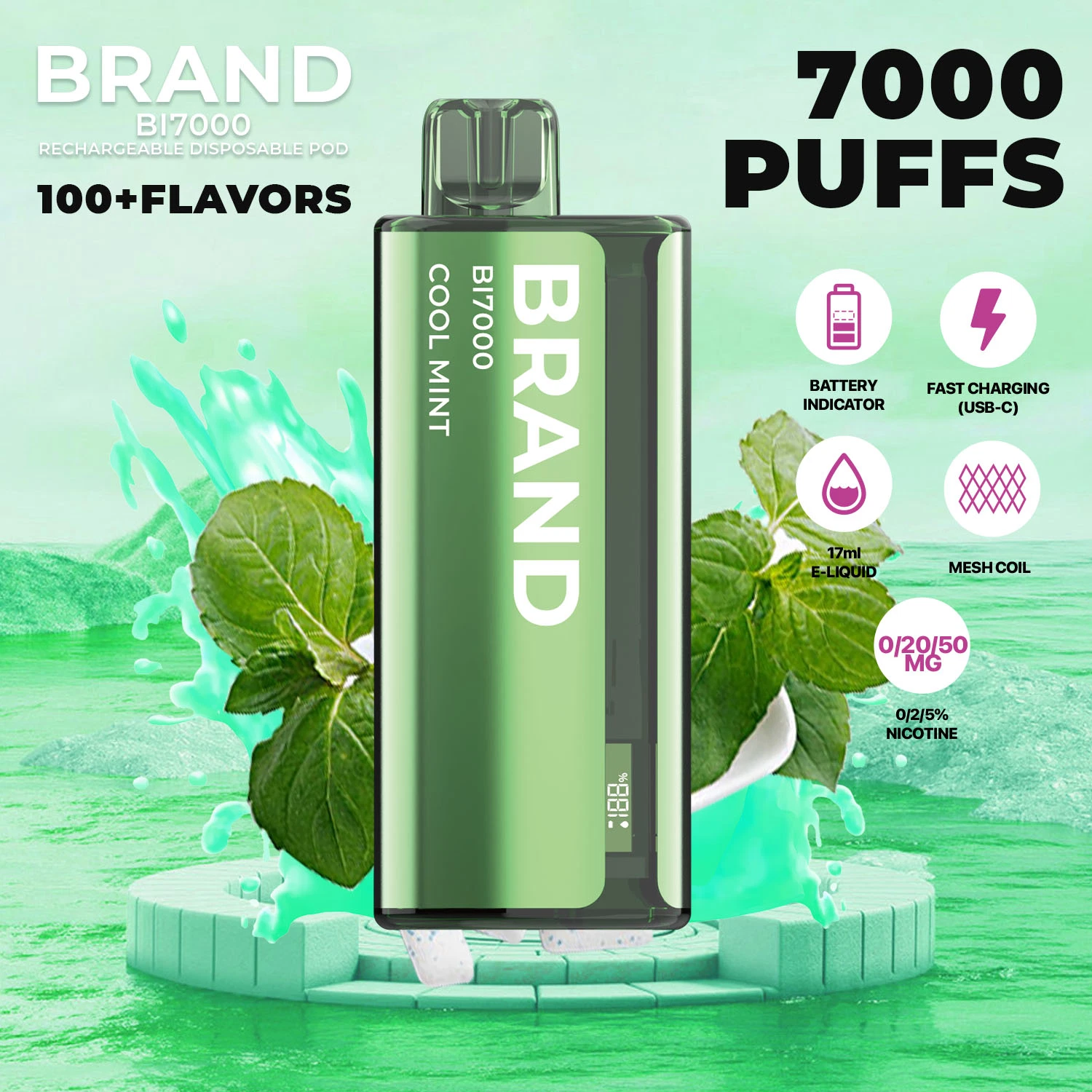 Hidi OEM ODM Private Brand White Label Rechargeable 24 Flavors 7000 Puff Disposable Vape	Flava Disposable Vape