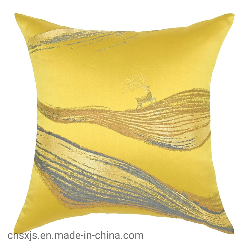 Housse de coussin arrière pour salon avec motif de cerf en feuille d'or chinois.